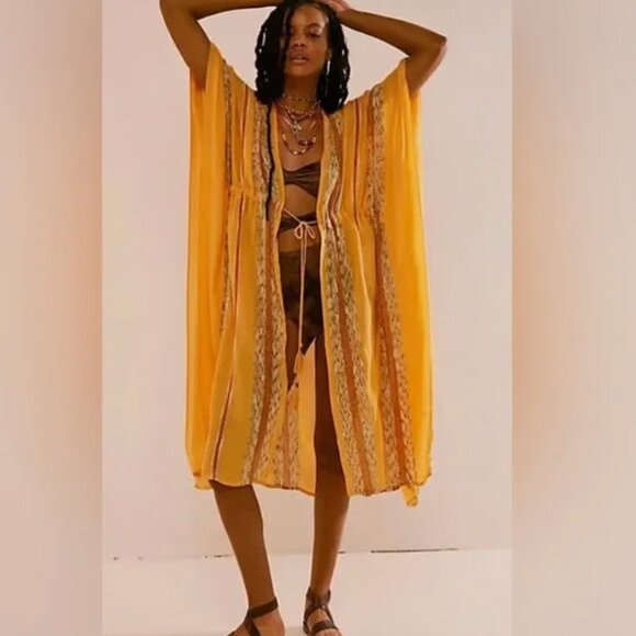 NWOT Free People *Emerald Coast Kimono* in Golden Rod ONE SIZE - Picture 1 of 9